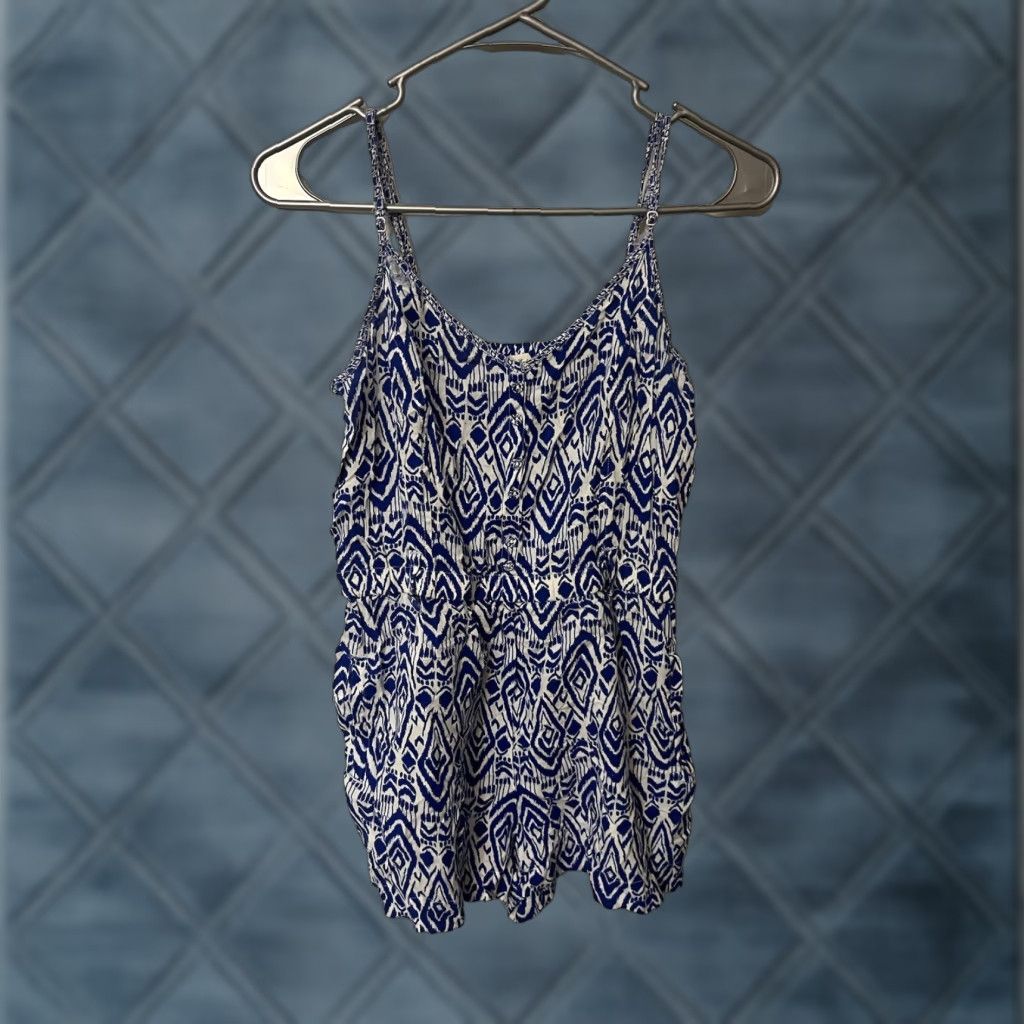 American Eagle Outfitters VINTAGE American Eagle Outfitters Romper Womens XS Blue Bohemian Geometric Spaghetti Straps Adjustable One-Piece Size 26" / US 2 / IT 38 - 1 Thumbnail