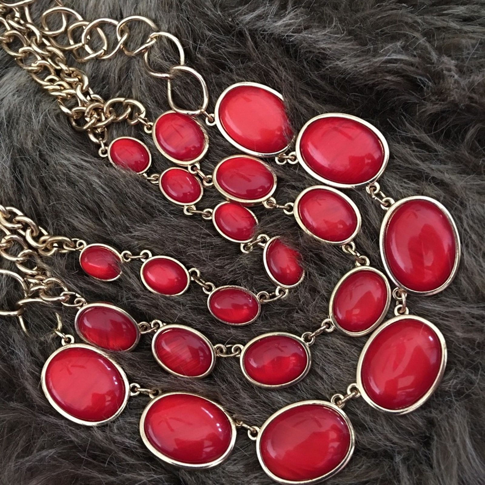 Jewelry Candy apple red cabochon tiered necklace Size ONE SIZE - 6 Thumbnail