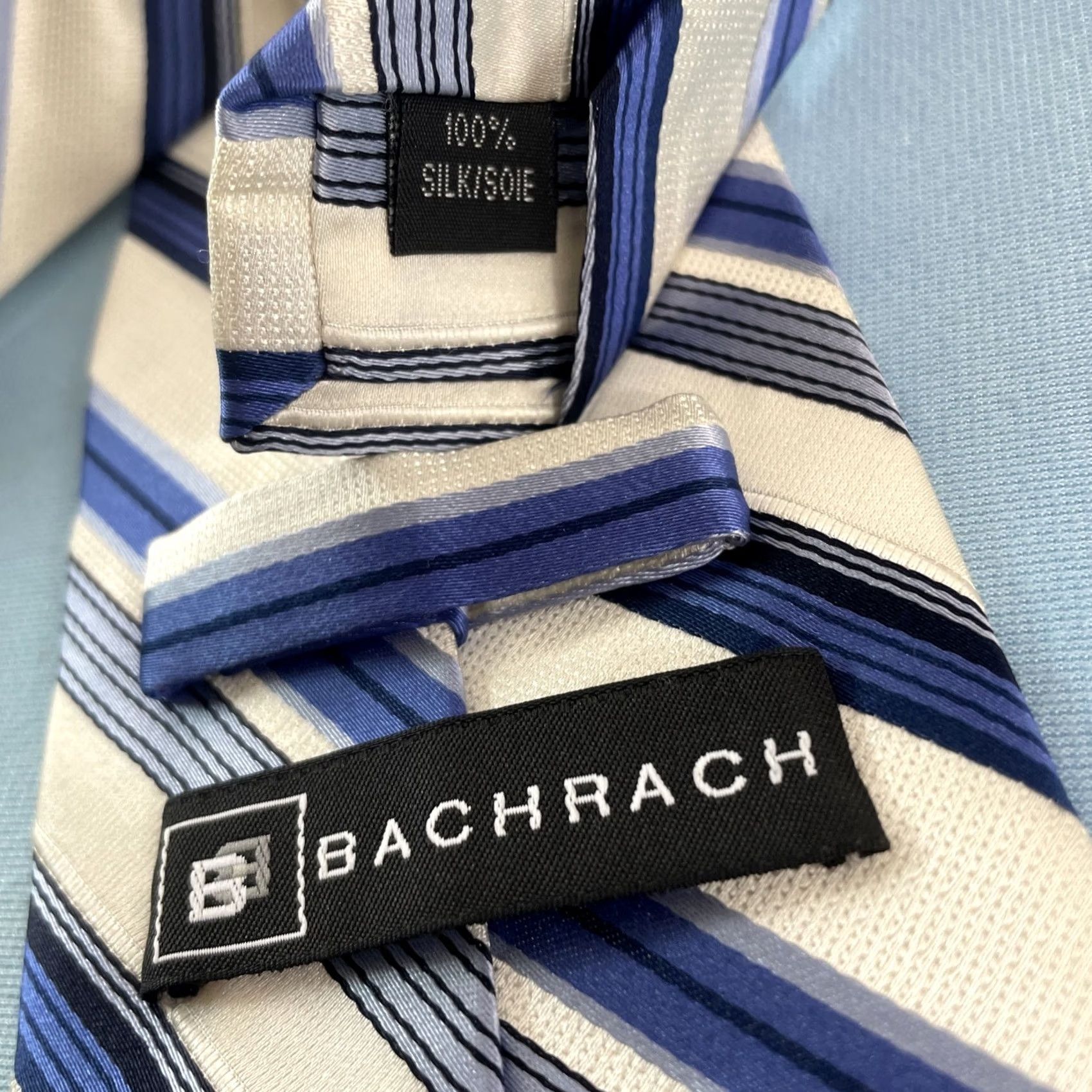 Vintage VINTAGE Bachrach All Silk Tie Repp Tie Striped Necktie Blue White Exec Power Tie 4x61 Cap­sule Wide Necktie Mens Silk Tie Size ONE SIZE - 6 Thumbnail