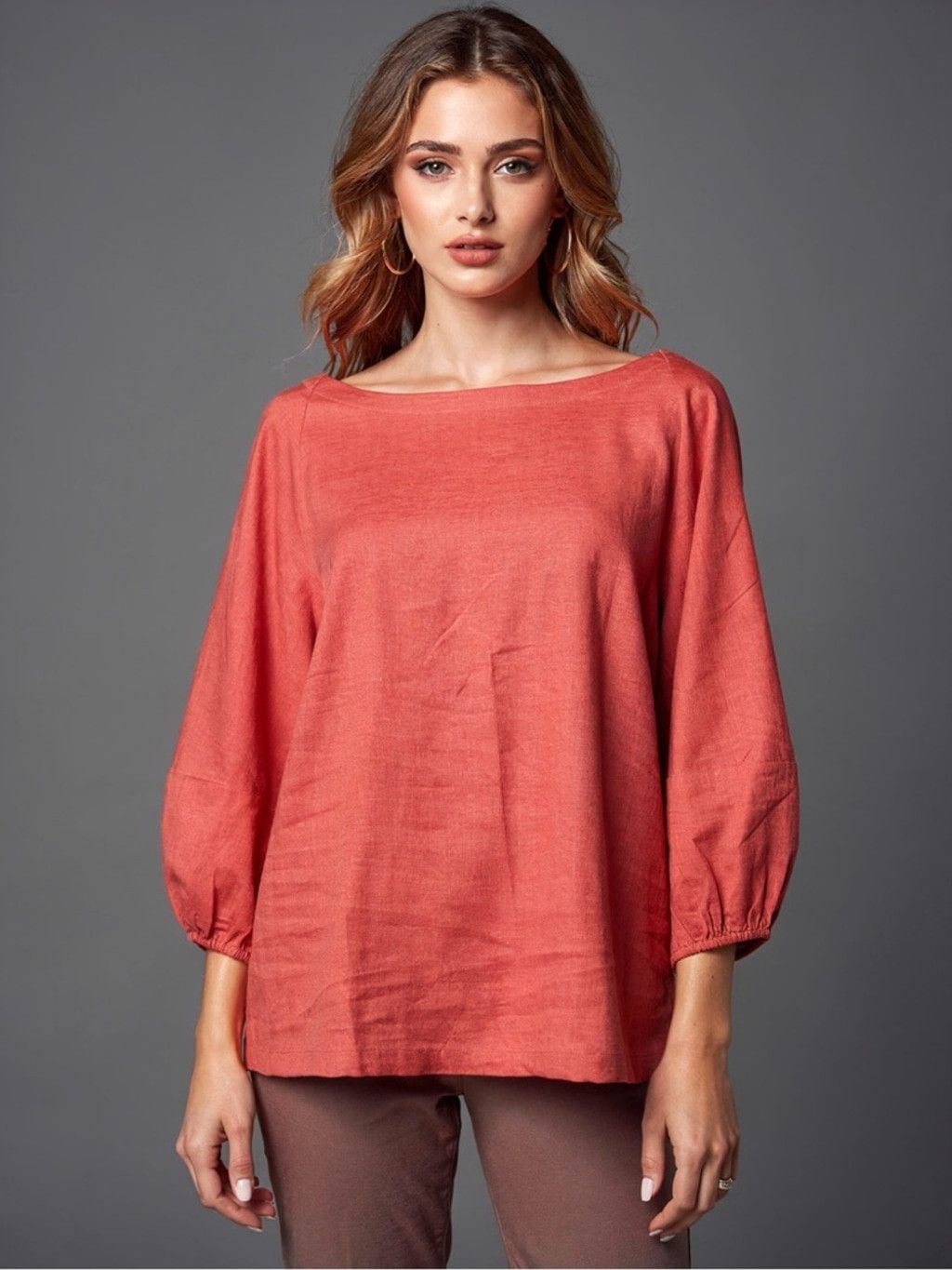 Loft LOFT Terracotta Linen Blend Balloon Sleeve Blouse L Boho Top Size L / US 10 / IT 46 - 1 Thumbnail
