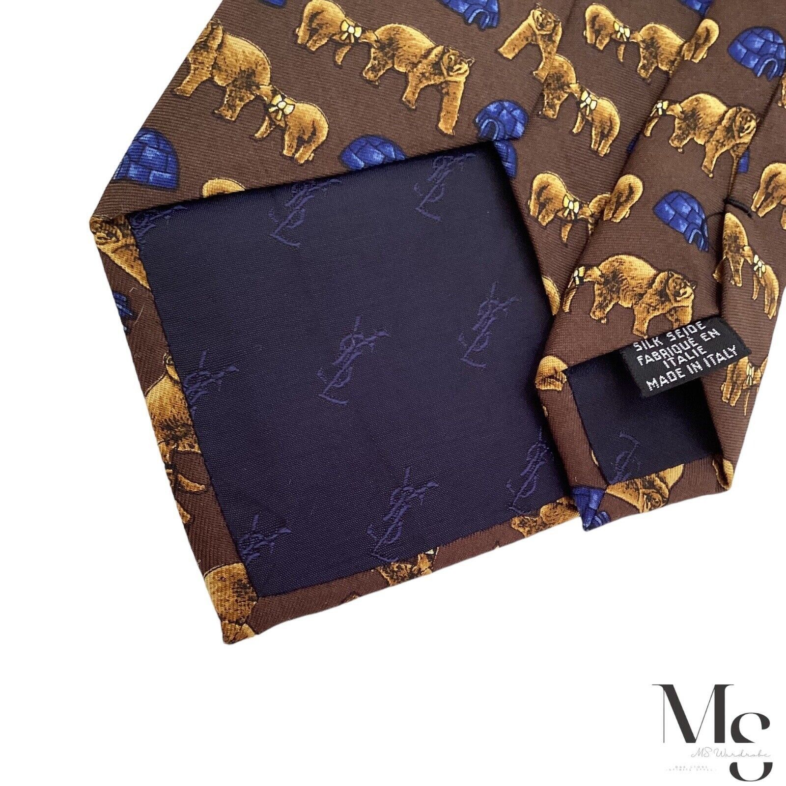 Yves Saint Laurent YVES SAINT LAURENT Brown Bear & Igloo Print Silk Tie Italy Size ONE SIZE - 7 Thumbnail