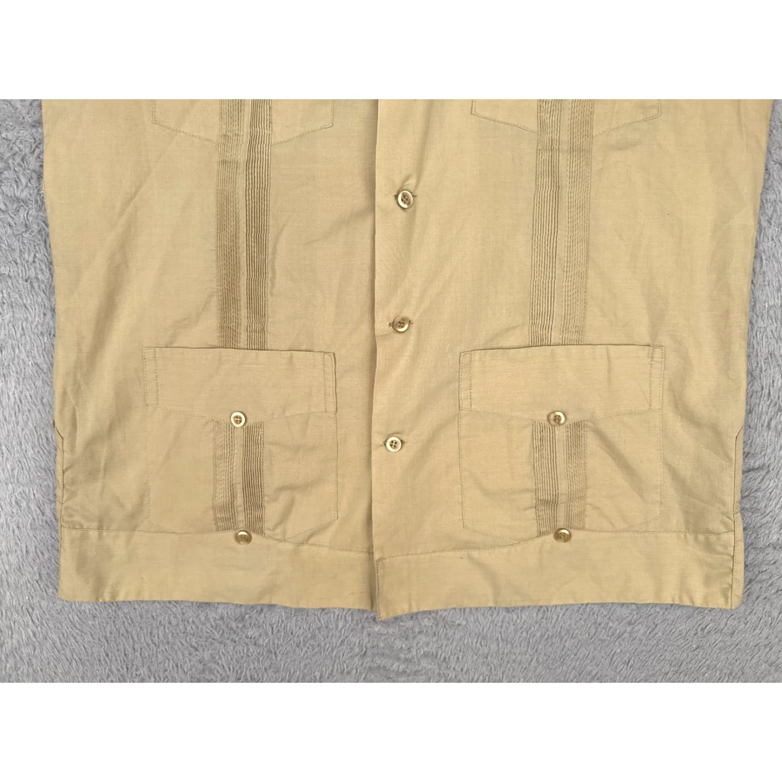 Vintage VINTAGE Domingues Guayabera Shirt Men 36 Beige Button-Up 100% Cotton 4 Pocket READ Size US M / EU 48-50 / 2 - 5 Thumbnail