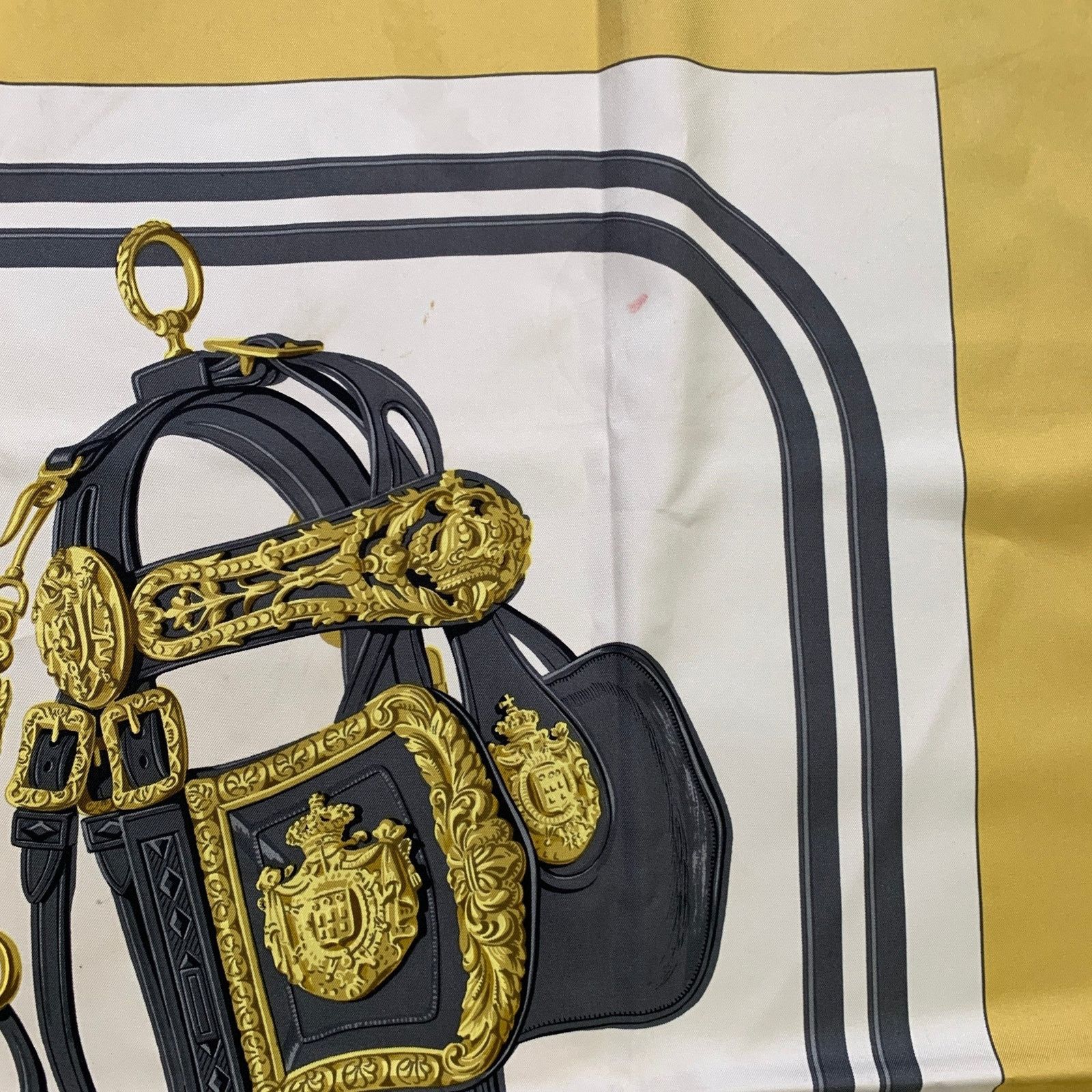 Hermes HERMES Off White Gold Print Silk Scarves Size ONE SIZE - 5 Thumbnail
