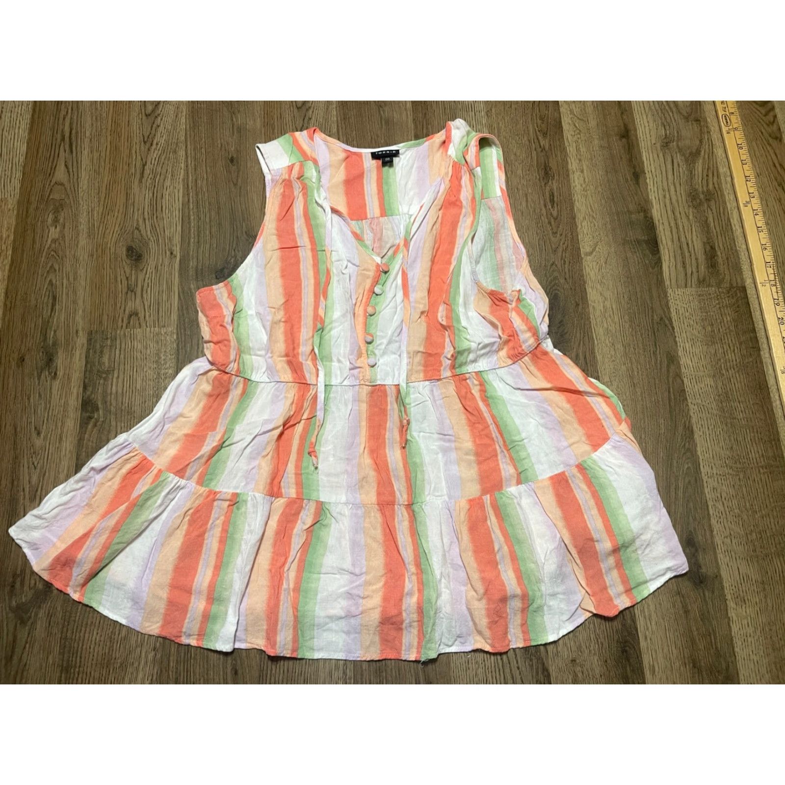 Torrid Torrid Tank Top Women 00 Striped Sleeveless Orange Green White Casual Modern Basic Shirt Mens? Size XXS / US 00 / IT 34 - 2 Thumbnail