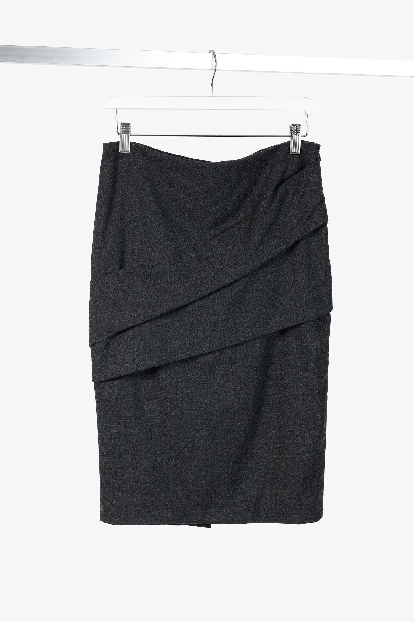 Brunello Cucinelli Brunello Cucinelli Grey Wool-Crepe Pleated Pencil Skirt Size 28" / US 6 / IT 42 - 1 Thumbnail