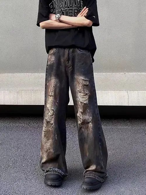 VIBE Retro Scimitar Pocket Distressed Wide Leg Jeans Size US 34 / EU 50 - 8 Thumbnail