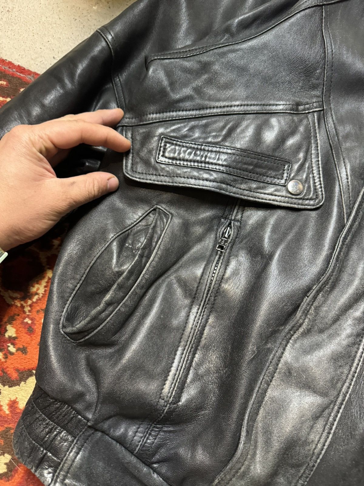 Vintage Vintage Y2K Carlo Santini Leather Opium Faded Bomber Jacket Size US S / EU 44-46 / 1 - 6 Thumbnail