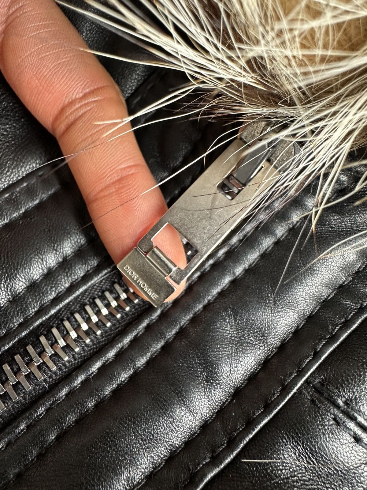 Dior × Hedi Slimane Dior Homme AW04 “VOTC” fur hooded leather jacket Size US M / EU 48-50 / 2 - 10 Thumbnail