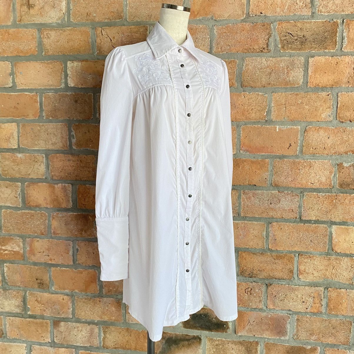 Japanese Brand Ozz Croce Y2K Punk White Embroidered Long Dress Shirt Size M / US 6-8 / IT 42-44 - 25 Thumbnail