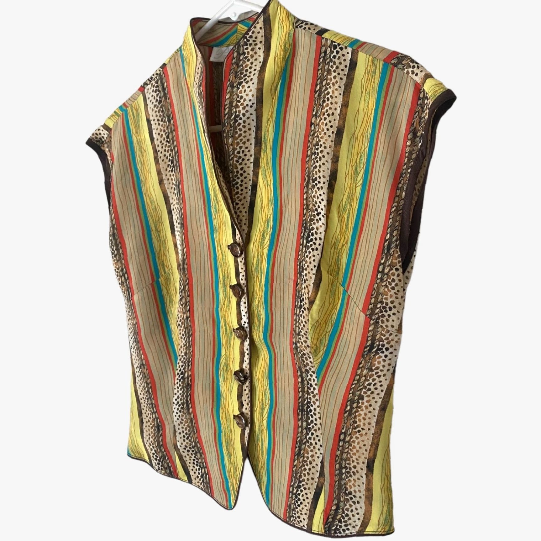 Vintage VINTAGE Platinum Women's Blouse Sleeveless Size 6 Yellow 80s Retro Rayon Made in USA Size M / US 6-8 / IT 42-44 - 3 Thumbnail