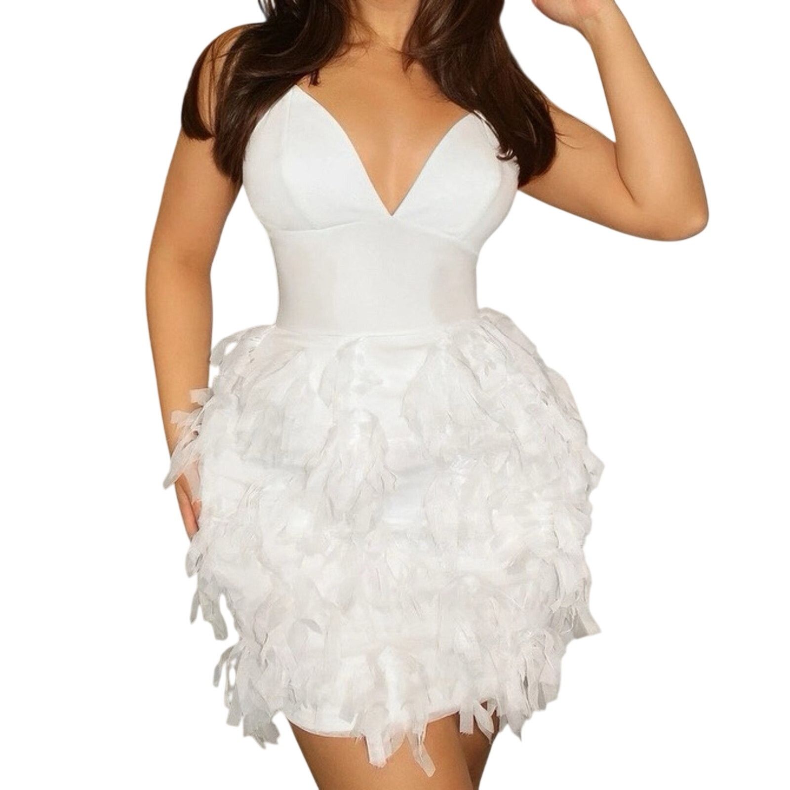 Shein Solid Fuzzy Trim Cami Dress in White, Size XS Size XS / US 0-2 / IT 36-38 - 1 Thumbnail