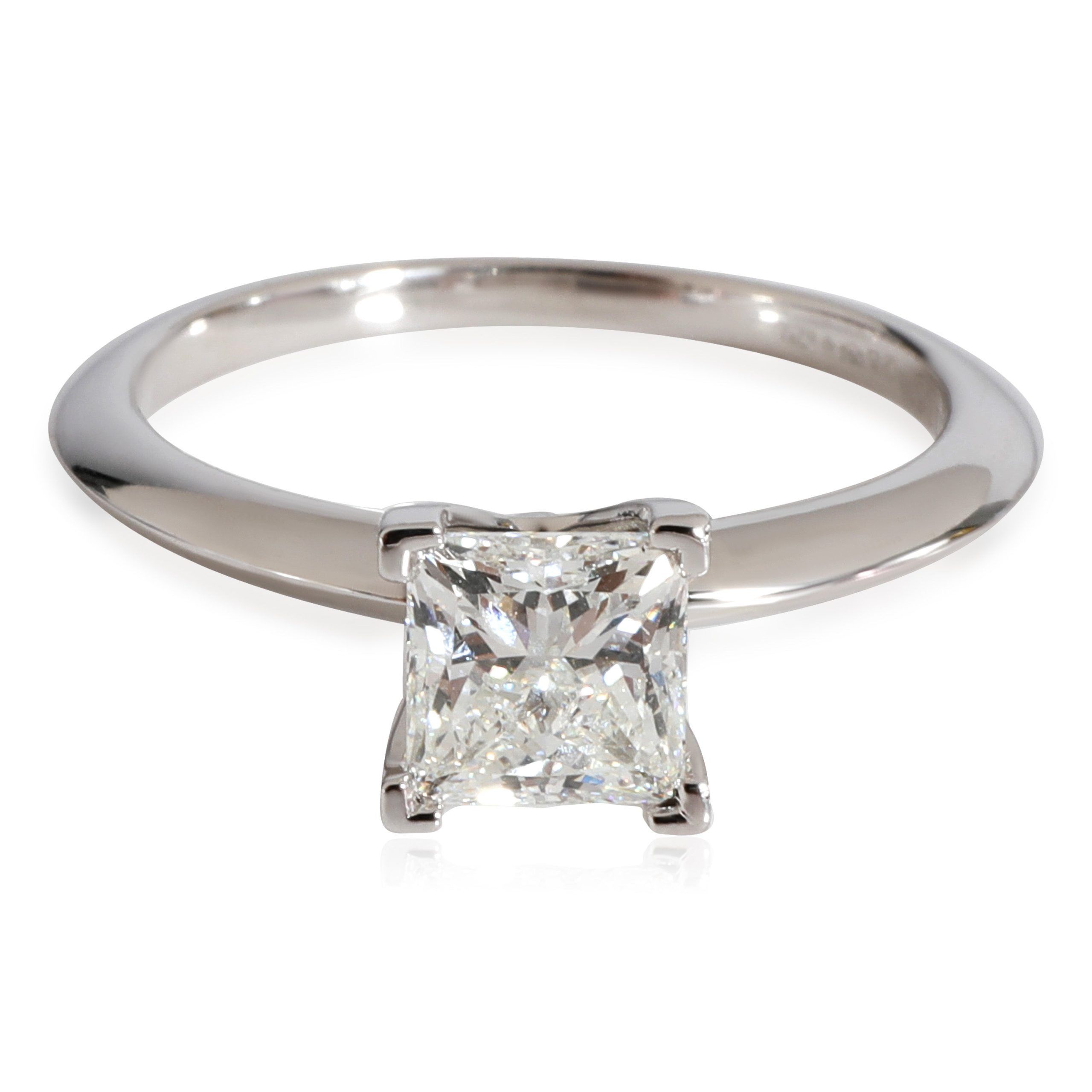image of Tiffany Co Tiffany & Co. Princess Cut Diamond Solitaire Ring In Platinum G Vvs1 1.08 Ct in Silver, 