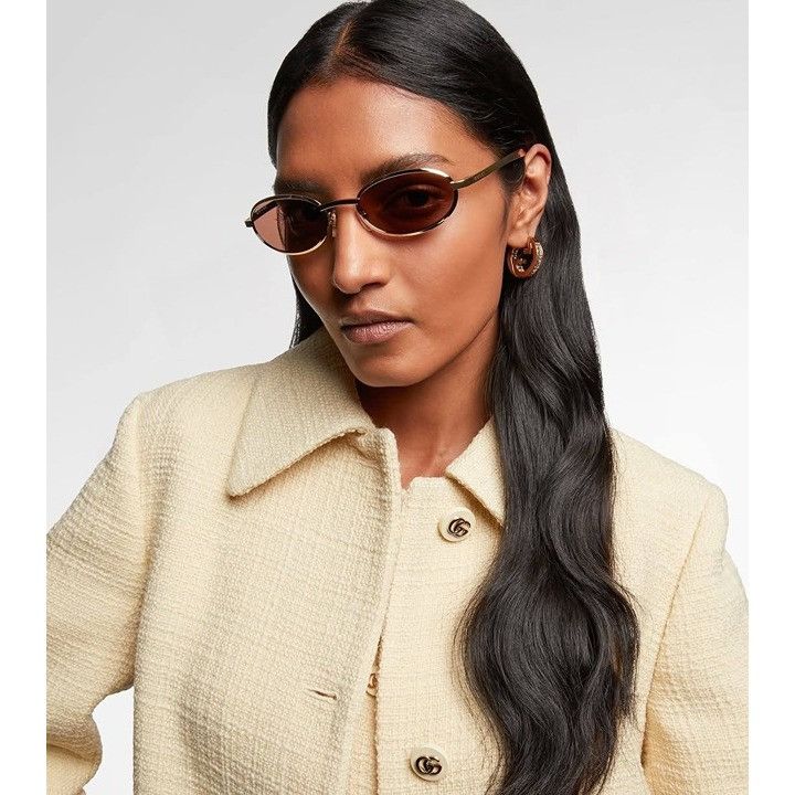 Gucci Gucci GG1942S 003 Women Sunglasses Gold Oval Frame, Brown Size ONE SIZE - 3 Thumbnail