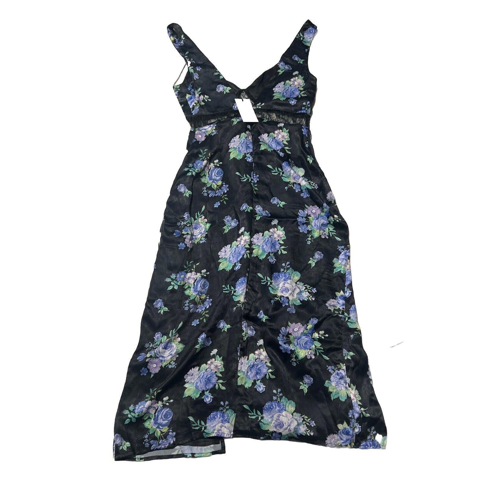 Designer S Weworewhat Satin Slip Floral Dress Blue Black Dolls Kill Size S / US 4 / IT 40 - 4 Thumbnail