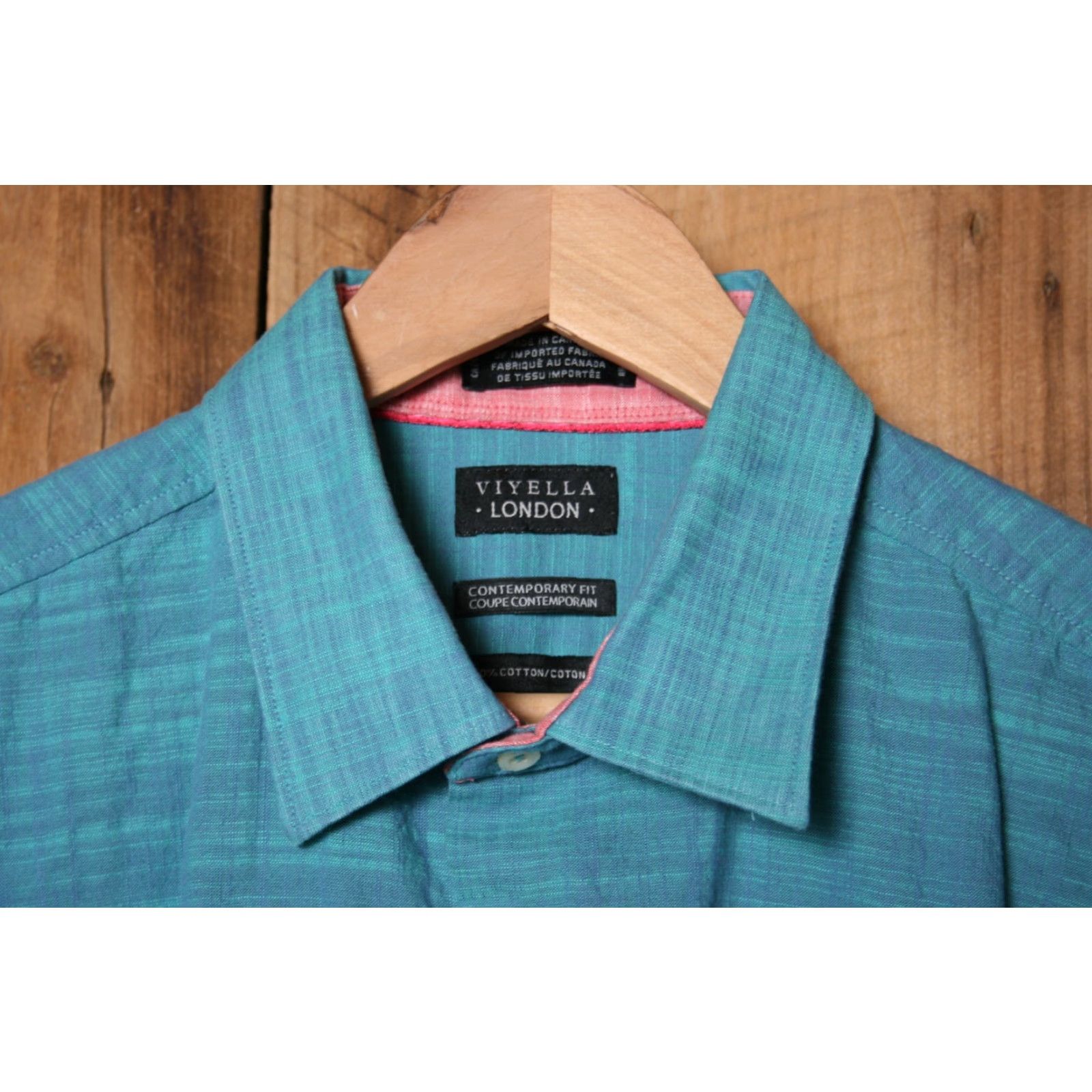 Vintage Viyella Shirt XL Blue Contempo Turquoise w/Pink Trim Button Front Button-Up Long Sleeve Mens (Adult) XL Blue Contempo Turquoise Pink Trim Size US XL / EU 56 / 4 - 2 Thumbnail