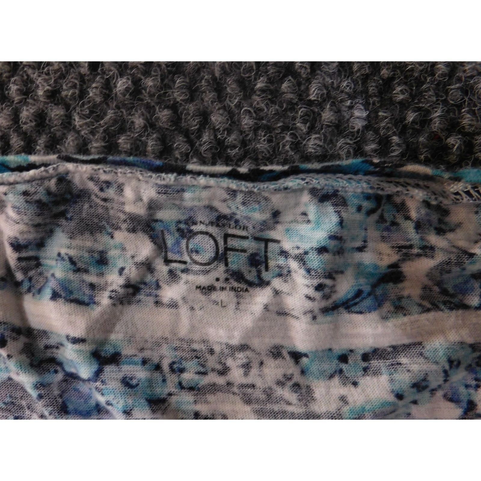 Loft Ann Taylor LOFT Shirt Womens XL Blue White Floral Stripe Short Sleeve Scoop Neck Size XL / US 12-14 / IT 48-50 - 4 Thumbnail