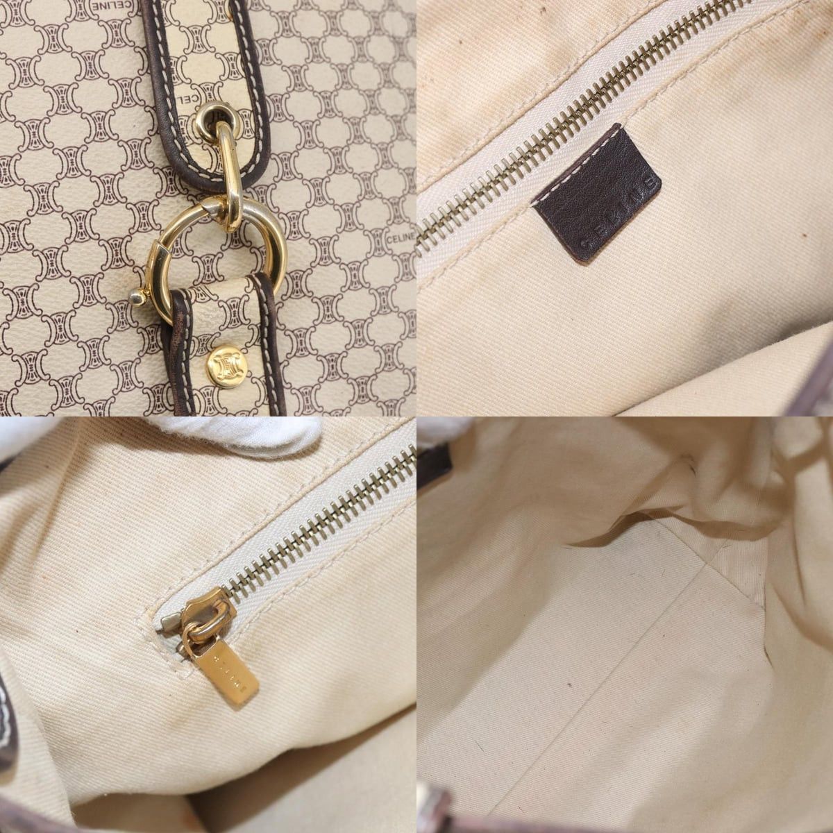 Celine CELINE Macadam Canvas Shoulder Bag Pvc Leather White Gold Size ONE SIZE - 11 Thumbnail