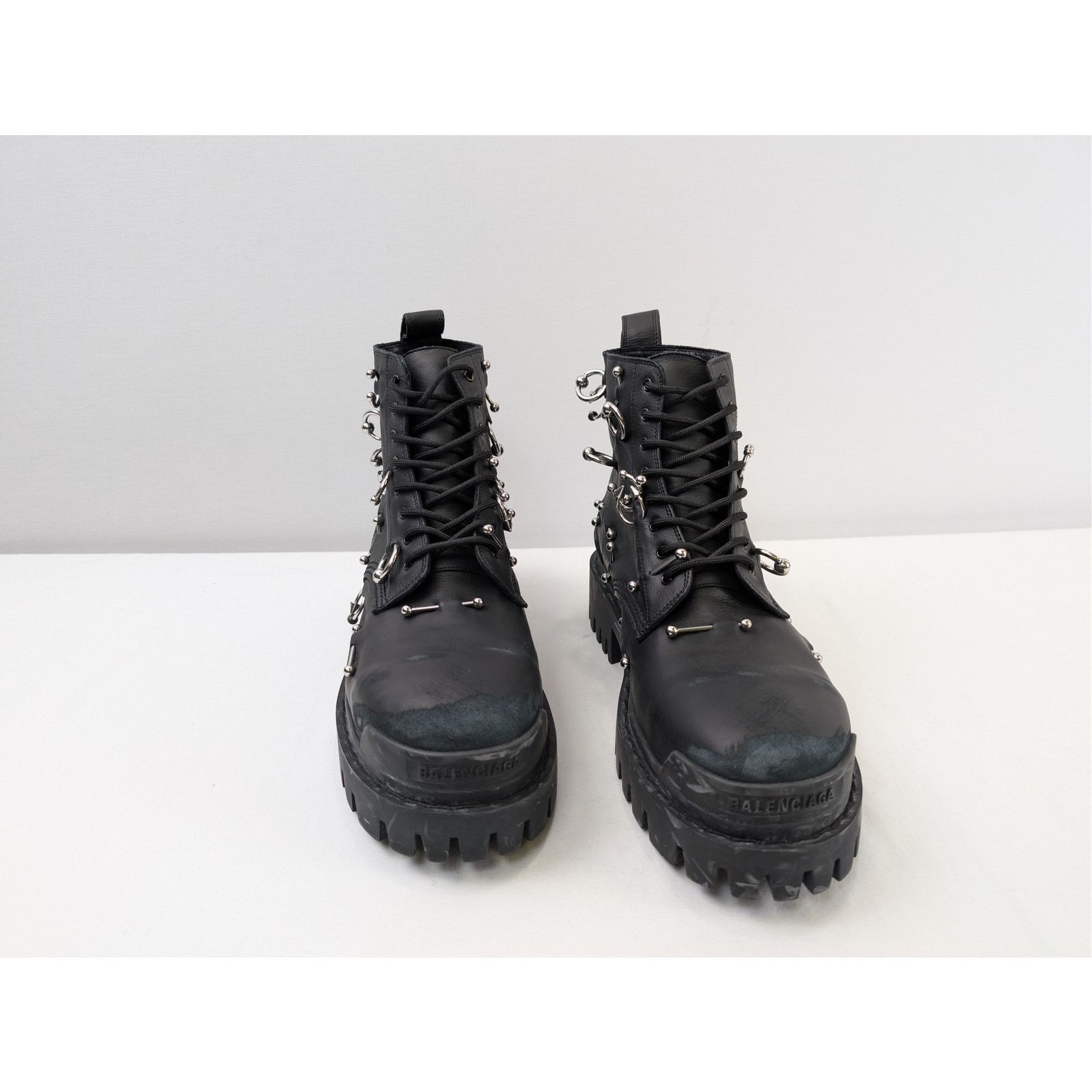 Balenciaga o1rshd1 Leather Strike Piercing Boots in Black/Silver Size US 13 / EU 46 - 7 Thumbnail