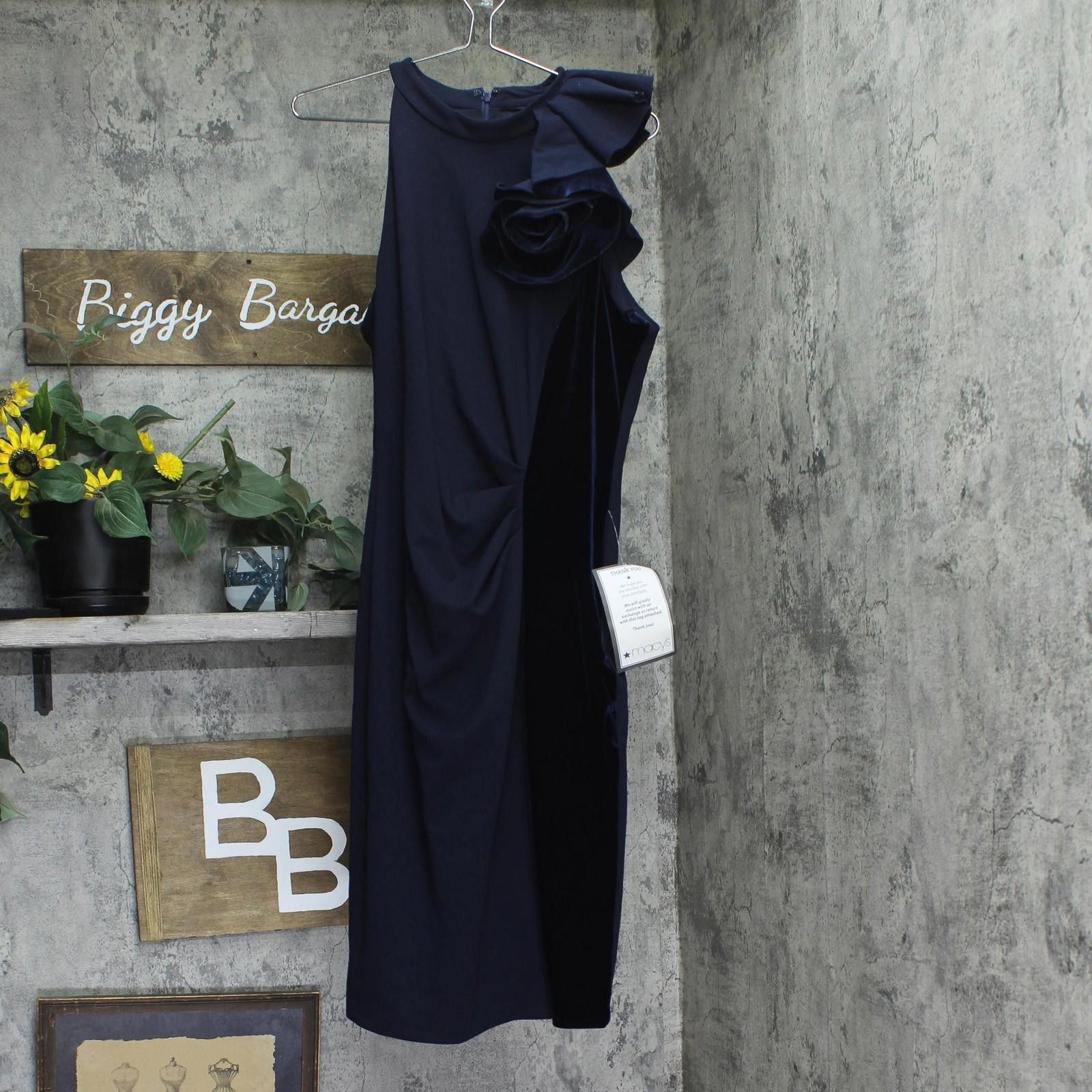 Other Betsy & Adam Velvet-trim Sheath Dress A26692 Navy Blue 14 Size XL / US 12-14 / IT 48-50 - 1 Thumbnail