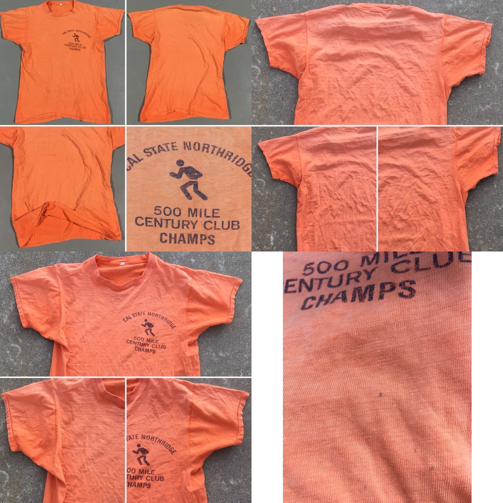 Vintage VINTAGE Cal State Northridge 500 Mile Century Club Champs T-Shirt L 70s 80s Mens Orange 100% Cotton Graphic Tee US Made Size US L / EU 52-54 / 3 - 8 Thumbnail