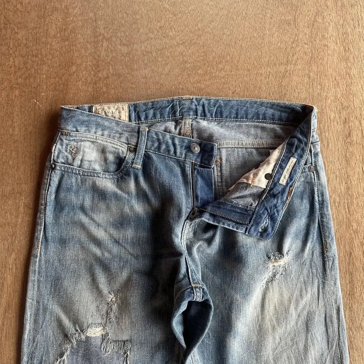 RRL Ralph Lauren THRASHED!! POLO RALPH LAUREN JEANS DISTRESSED DENIM PANTS Size US 30 / EU 46 - 11 Thumbnail