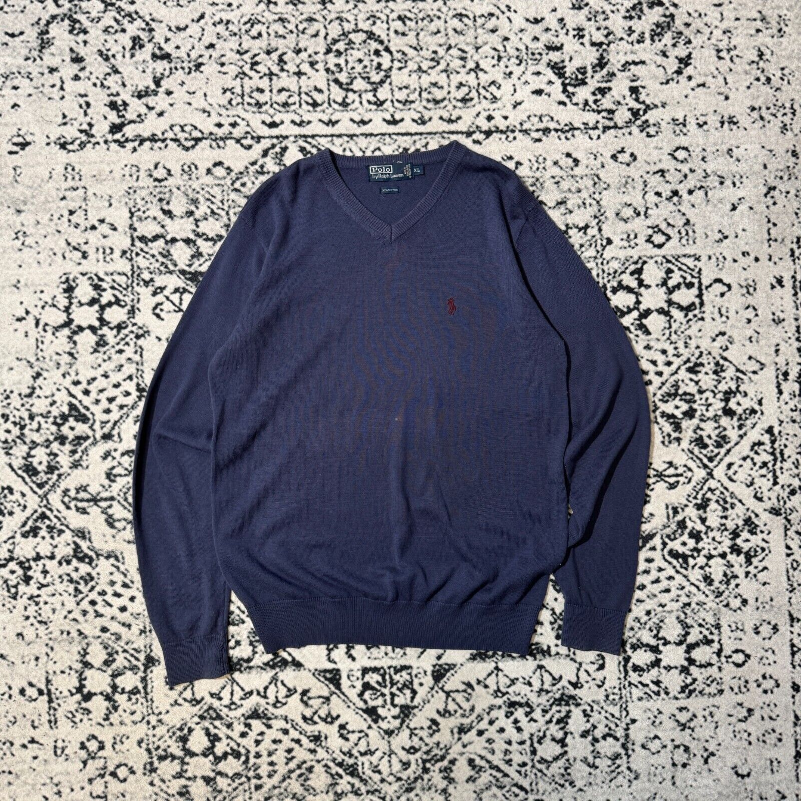 Ralph Lauren × Vintage Vintage Ralph Lauren Navy Blue Cotton Sweater Size XL V-Neck Size US XL / EU 56 / 4 - 1 Thumbnail