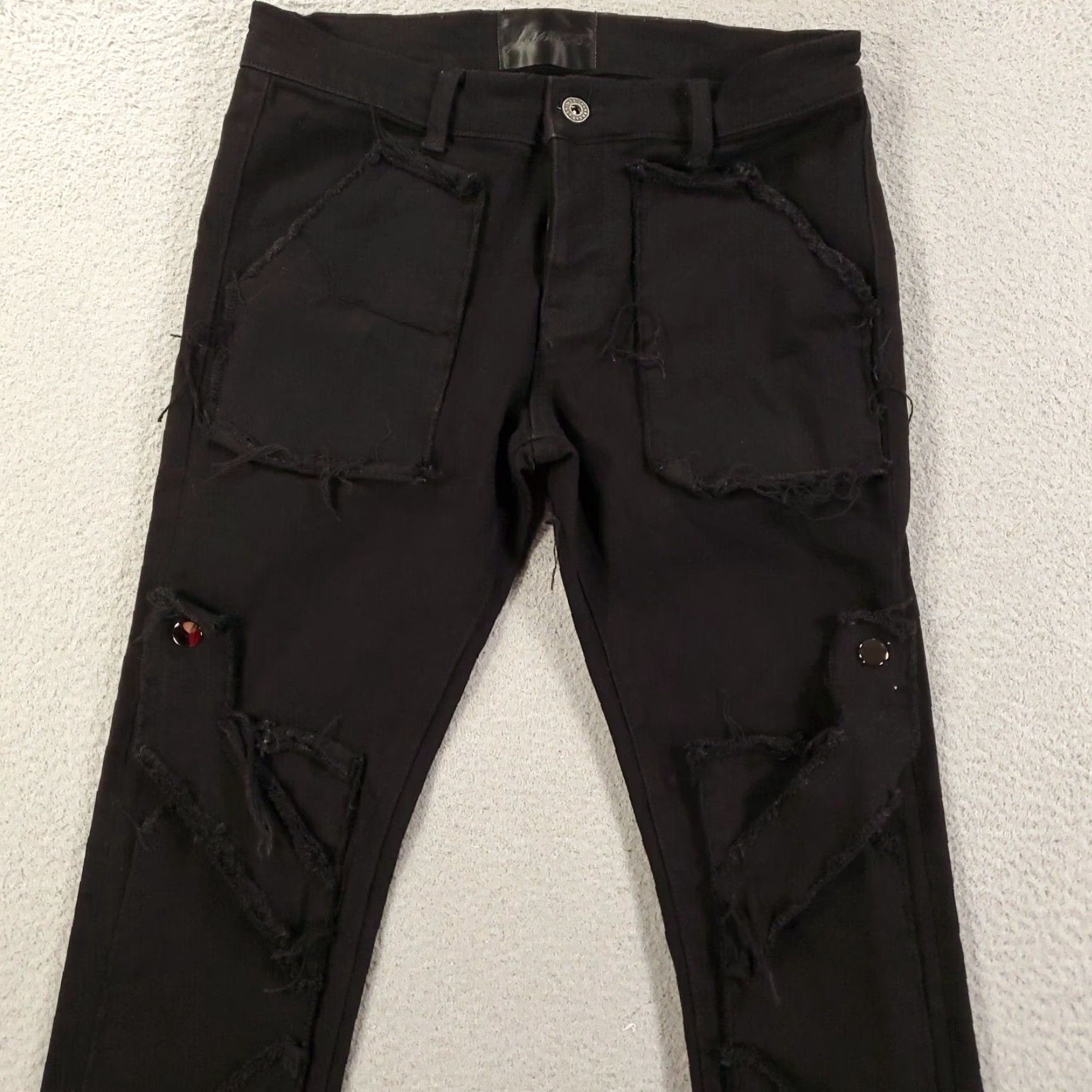 Vintage Valabasas Cargo Jeans 30 Black Skinny Pants Button Fly Fringe 90s Punk Mens Size US 32 / EU 48 - 4 Thumbnail