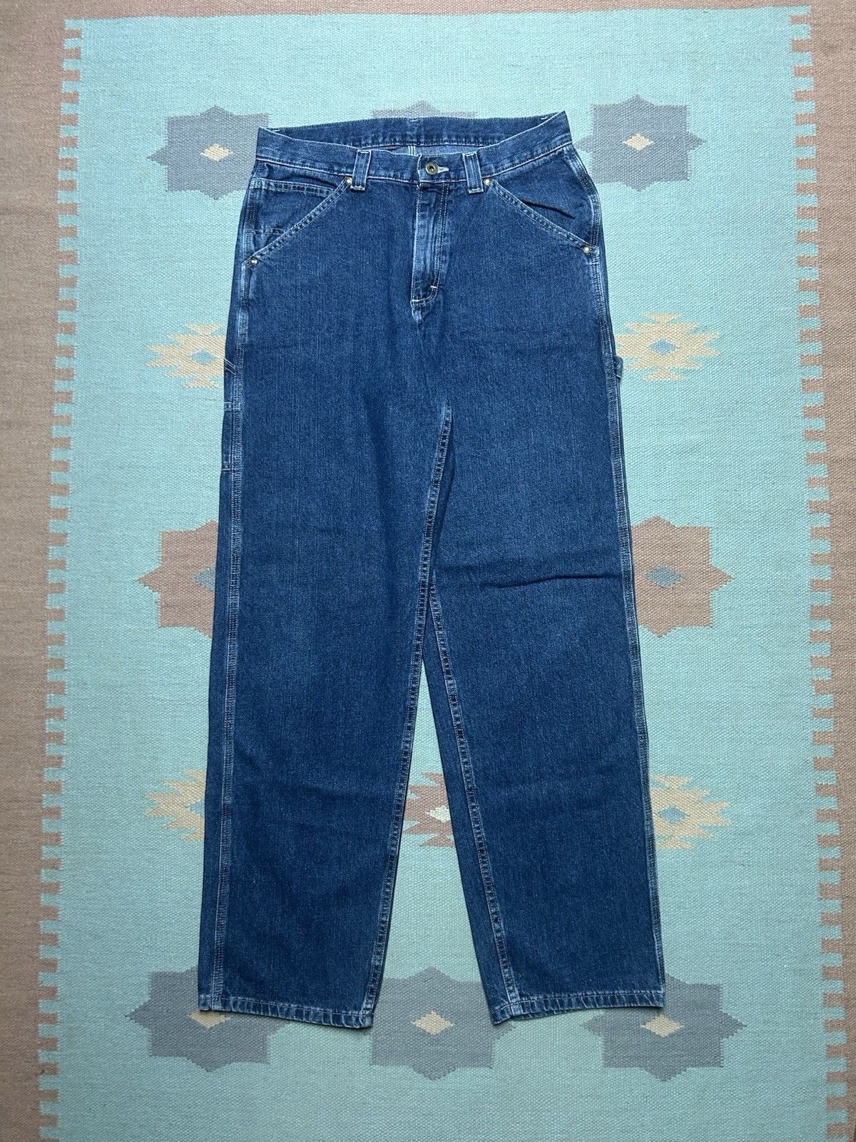 Vintage Vtg Lee dungaree carpenter jeans baggy wide leg dark 32x34 Size US 32 / EU 48 - 4 Thumbnail