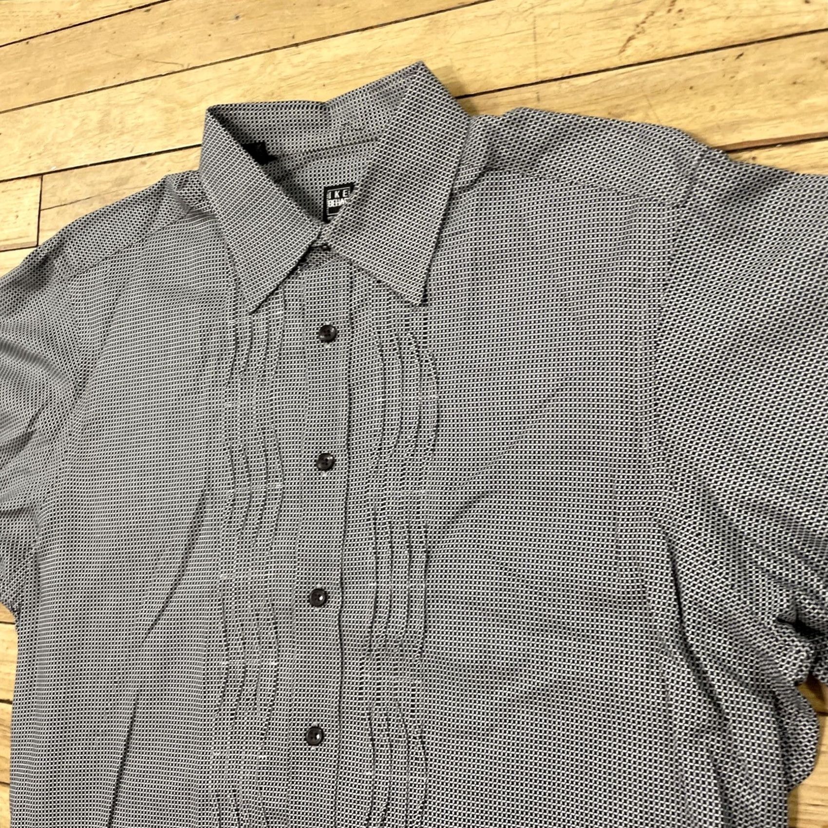 Ike Behar IKE BEHAR New York Pleated Dress Shirt Men M Guayabero Gray Black Check Plaid M Size 40R - 3 Thumbnail