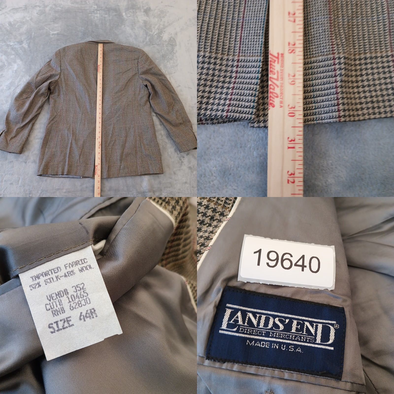 Lands' End Lands' End Blazer Mens 44 Gray Plaid Silk Wool Two Button Single Vent Notch Lapel Size 44R - 8 Thumbnail