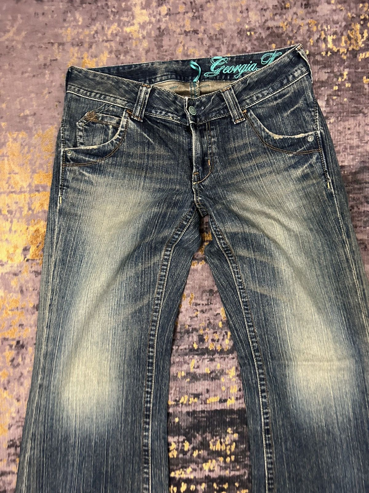 Japanese Brand Georgia Love Mud Wash Flare Pants Size US 30 / EU 46 - 7 Thumbnail