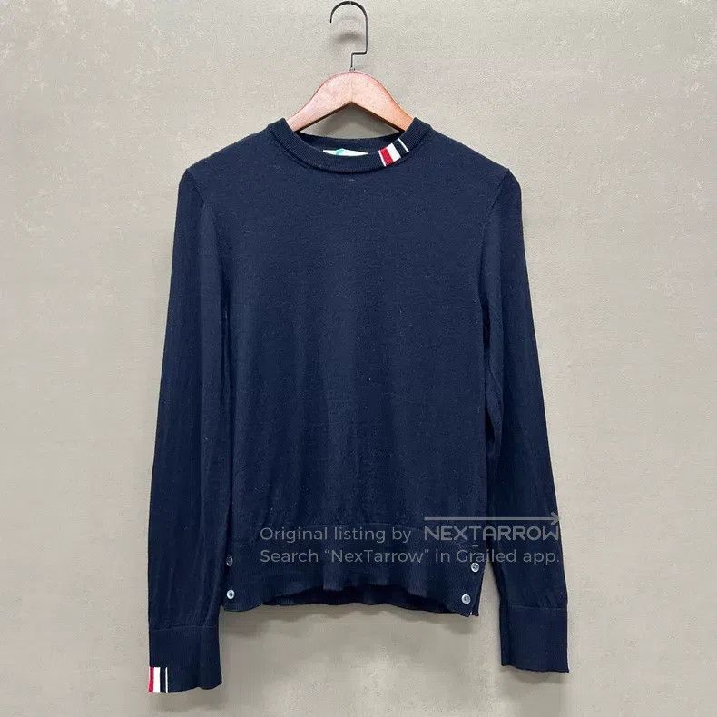 Thom Browne Thom Browne Navy Blue Wool Round Neck Sweater Size US S / EU 44-46 / 1 - 1 Thumbnail