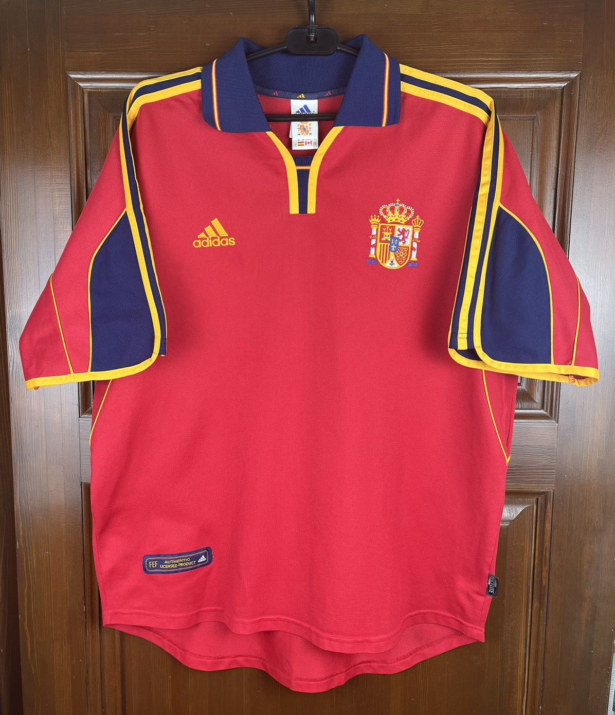 image of Spain 1999-2001 Adidas Football Jersey in Red, Men's (Size Large)