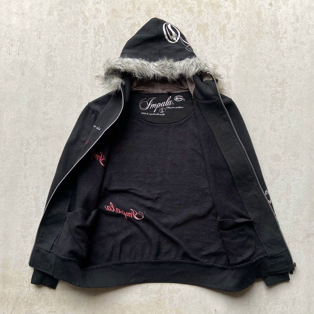 Japanese fur hoodie Impala y2k font