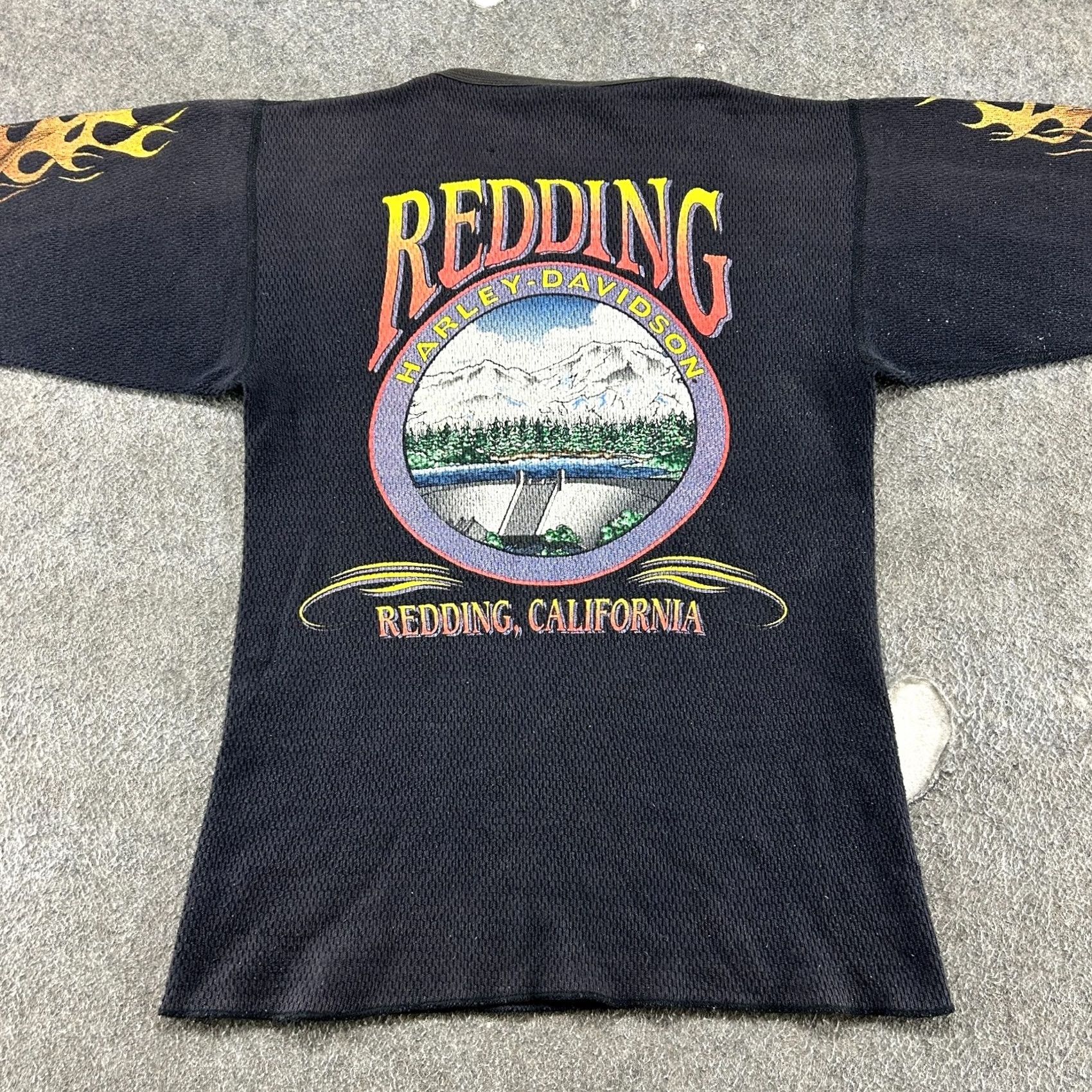 Harley Davidson VINTAGE Harley-Davidson Shirt Mens M Black Long Sleeve Thermal Flame 80s 90s USA Carhartt Logo Pockets Size US M / EU 48-50 / 2 - 7 Thumbnail