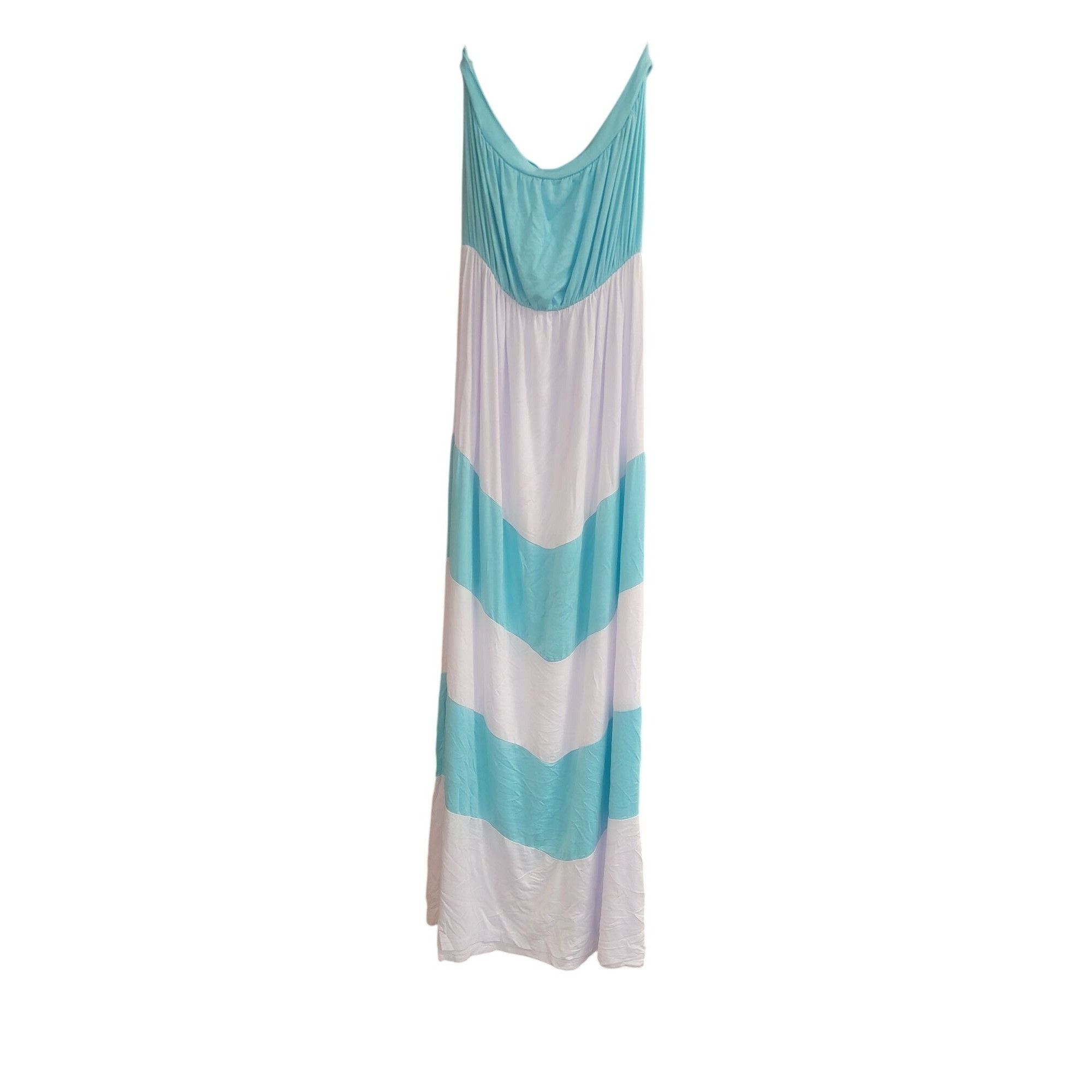 Other Turquoise & White Large Chevron Maxi Summer Dress Size L / US 10 / IT 46 - 2 Thumbnail