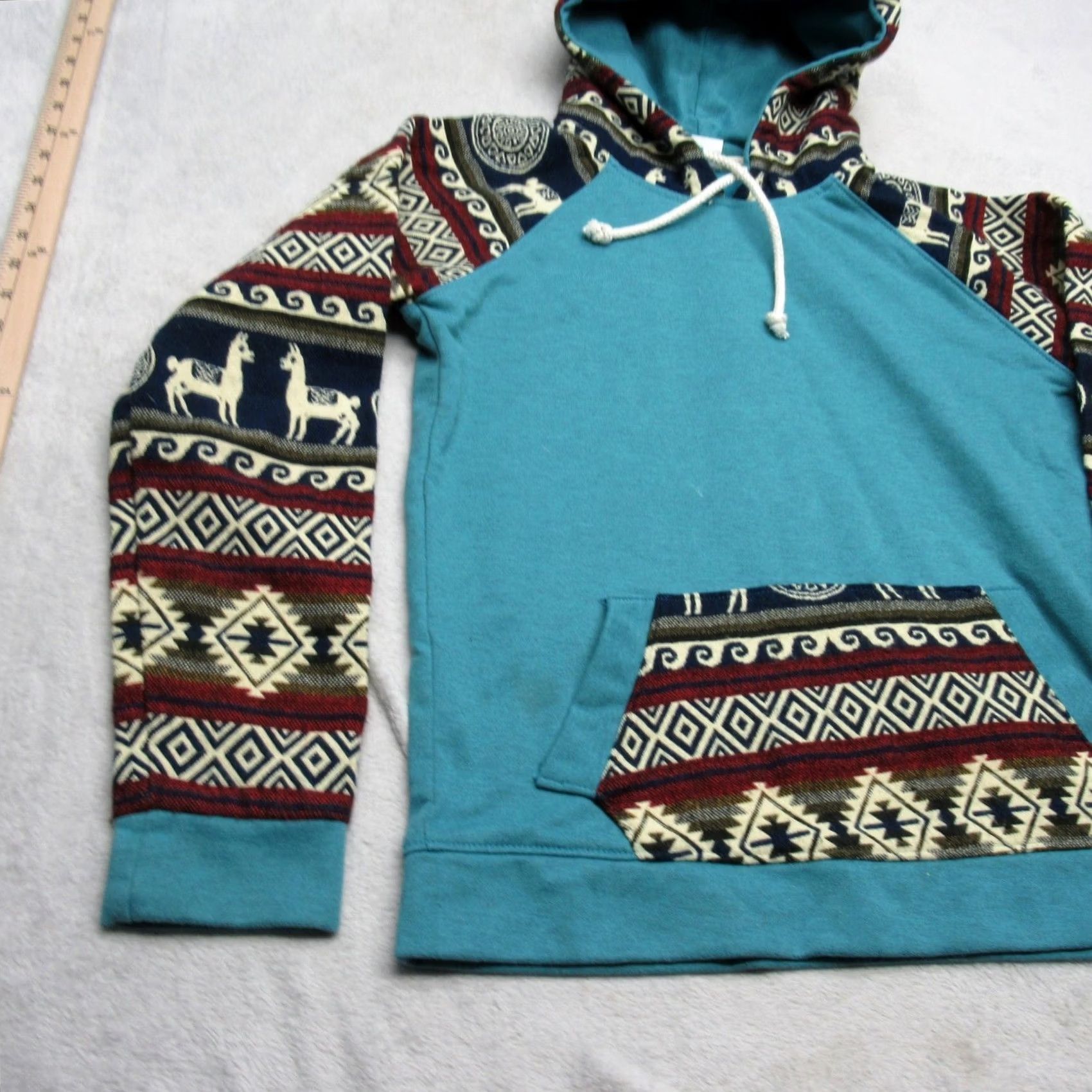 Vintage VINTAGE Aztec Design Wool Blend Hoodie Mens M Teal Southwestern Boho Tribal Size US M / EU 48-50 / 2 - 7 Thumbnail