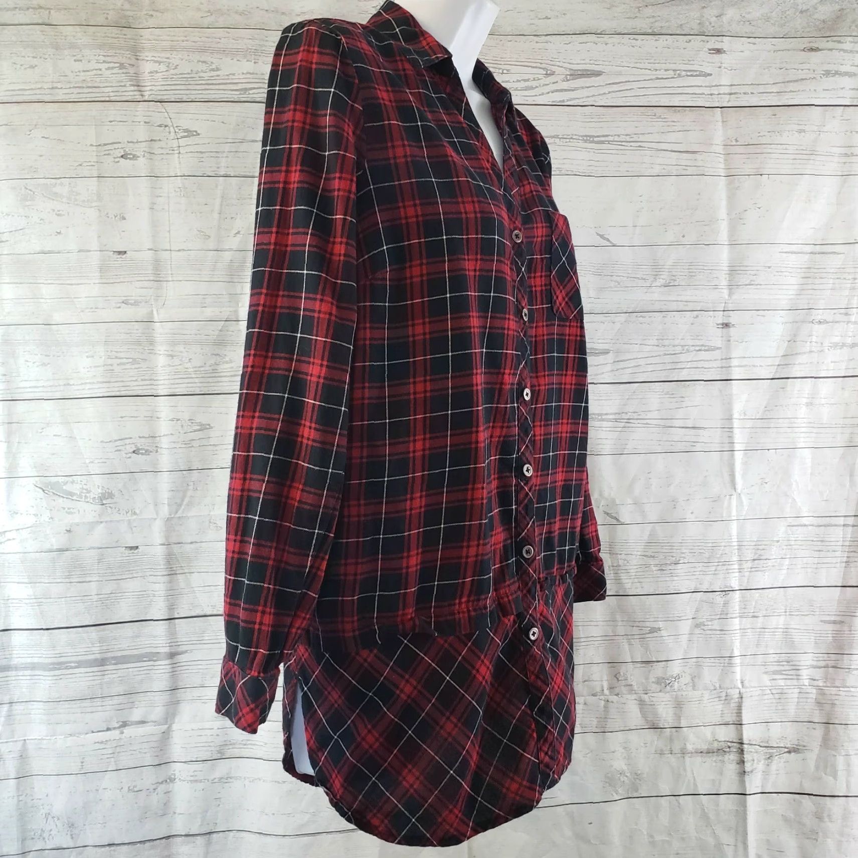 J. Jill J Jill Womens Tunic Top XS Black Plaid Long Sleeve Button Front Cotton Shirt Womens XS Black Plaid Tunic Top Size XS / US 0-2 / IT 36-38 - 3 Thumbnail