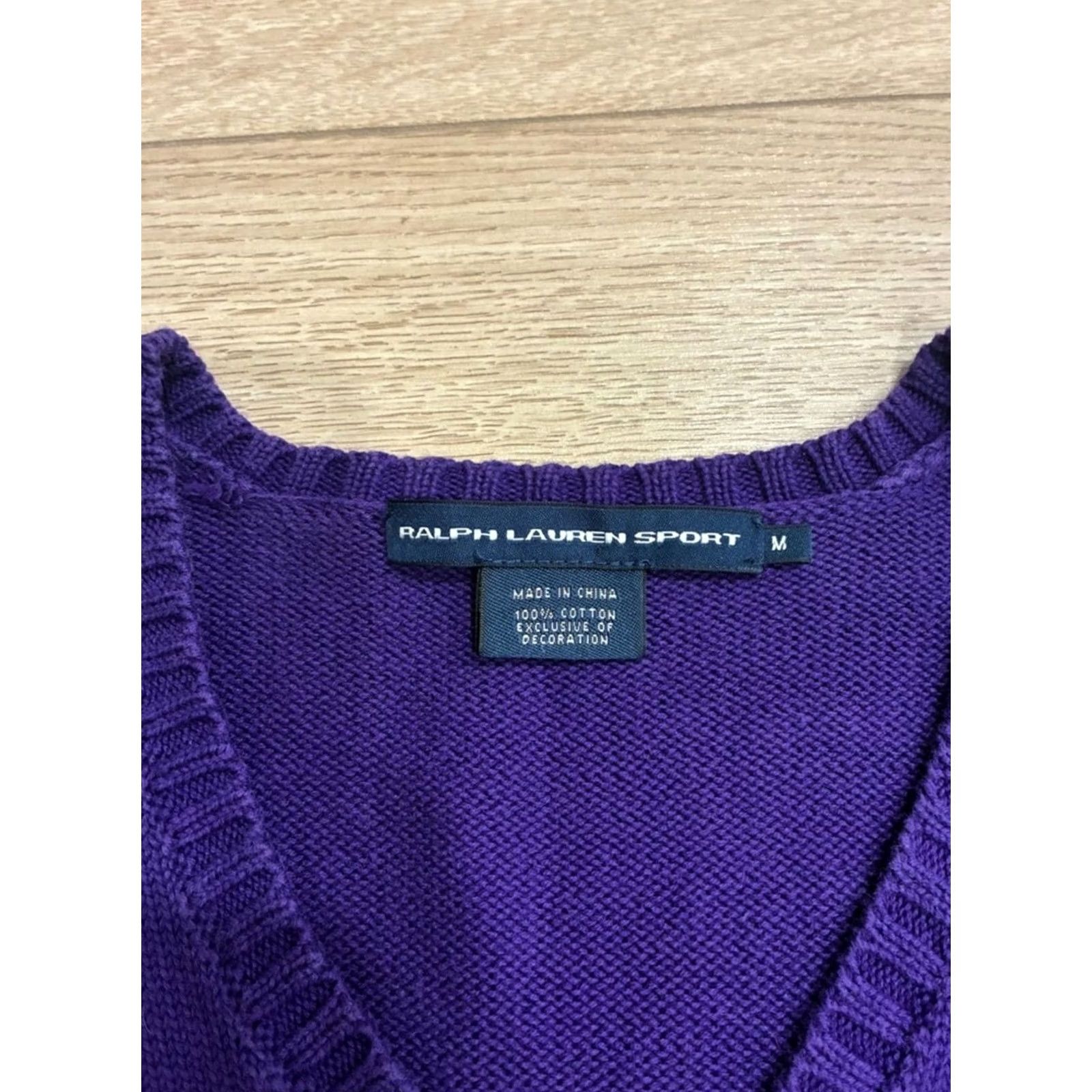 Ralph Lauren VINTAGE Ralph Lauren Sport Women’s V-neck Flesh Pony Sweater Cotton Size M Purple Women Pullover M Size M / US 6-8 / IT 42-44 - 3 Thumbnail