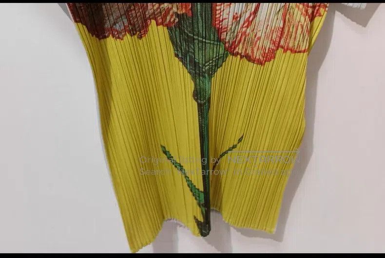 Issey Miyake Issey Miyake Yellow Printed Short Sleeve Top Size L / US 10 / IT 46 - 5 Thumbnail