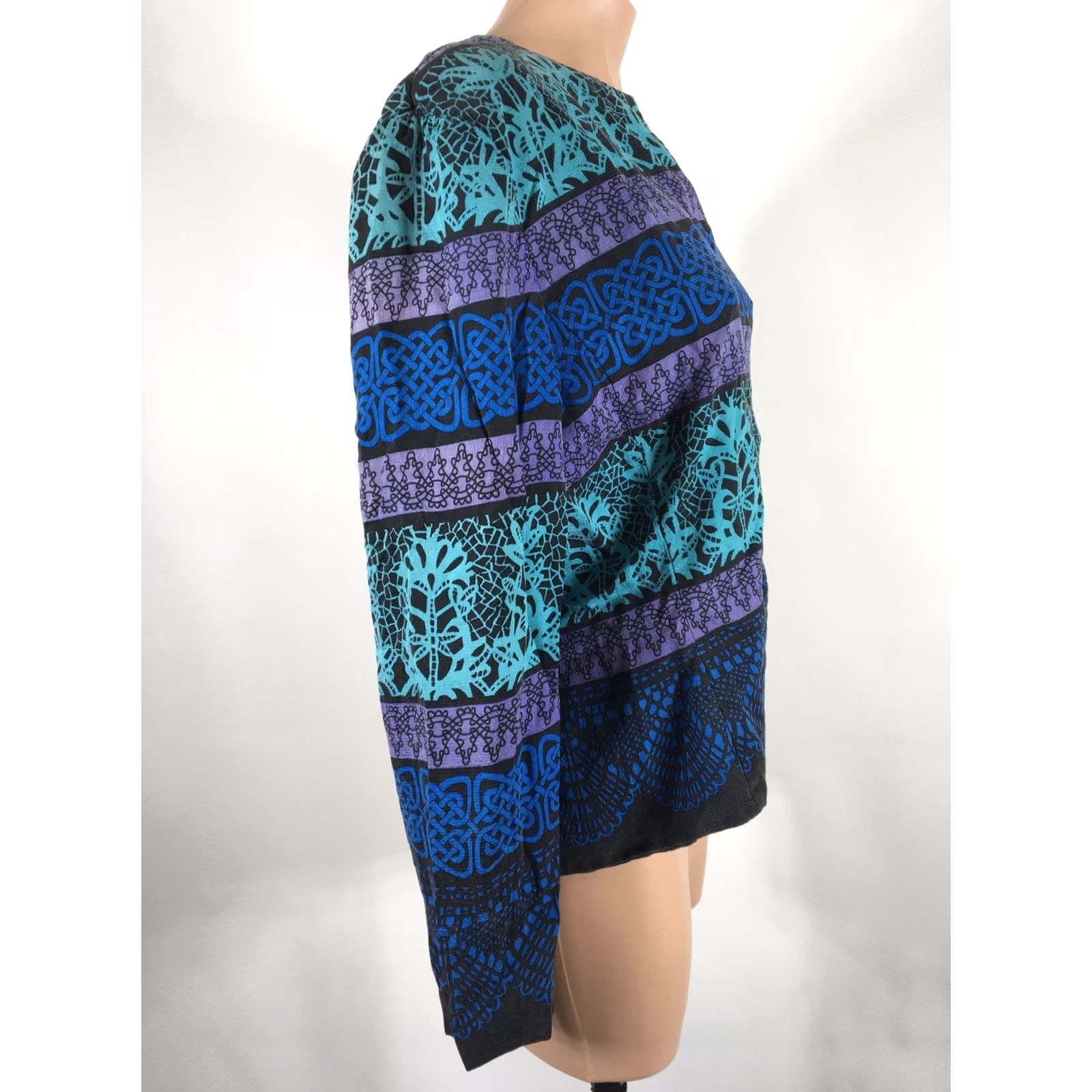 Adrianna Papell VINTAGE Adrianna Papell Talbots Silk Blazer 14 Blue Geometric Short Jacket Women Mens None? Size 36" / US 14 / IT 50 - 5 Thumbnail