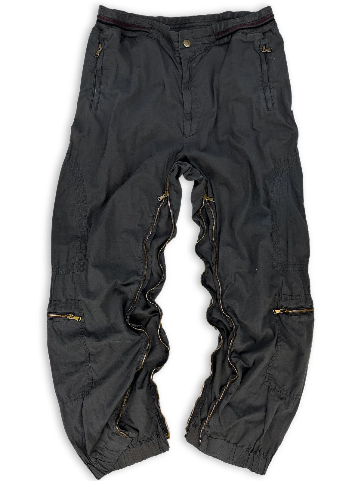 image of Dolce Gabbana Aw03 Dolce & Gabbana Full-Zip Grey Flared Parachute Pants in Dark Gray (Size 33)