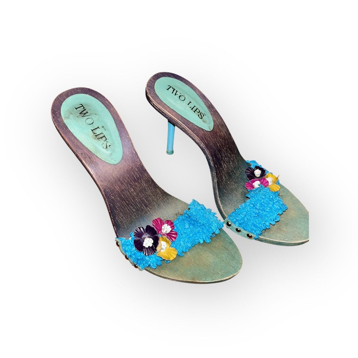 Other Vintage Two Lips Y2K Floral Wood Heel Mules Size US 7 / IT 37 - 2 Thumbnail