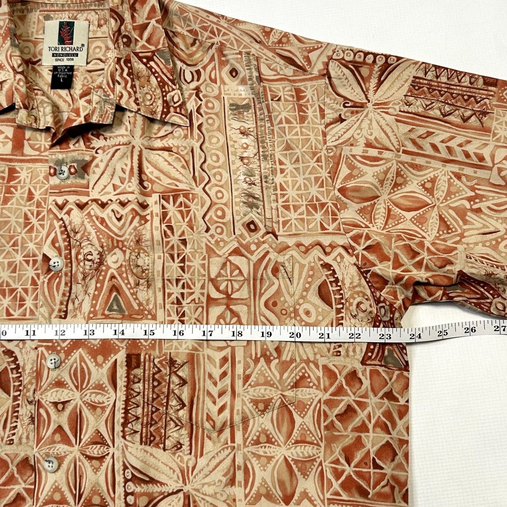 Tori Richard VINTAGE Tori Richard Honolulu Shirt Hawaiian Tropical Silk Palm Tree Button-Up Short Sleeve Men L Orange/Tan Mens Size US L / EU 52-54 / 3 - 7 Thumbnail