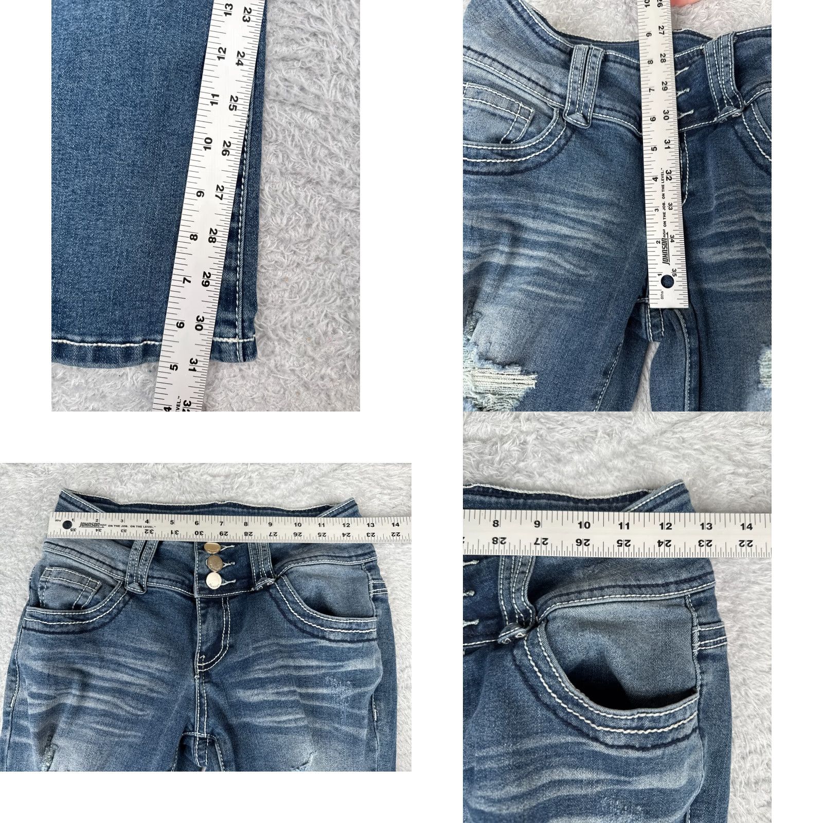 Vintage Flamingo Jeans Women Blue Denim Distressed Flared Cotton Blend 25x31 Size 42" / US 20 - 8 Thumbnail