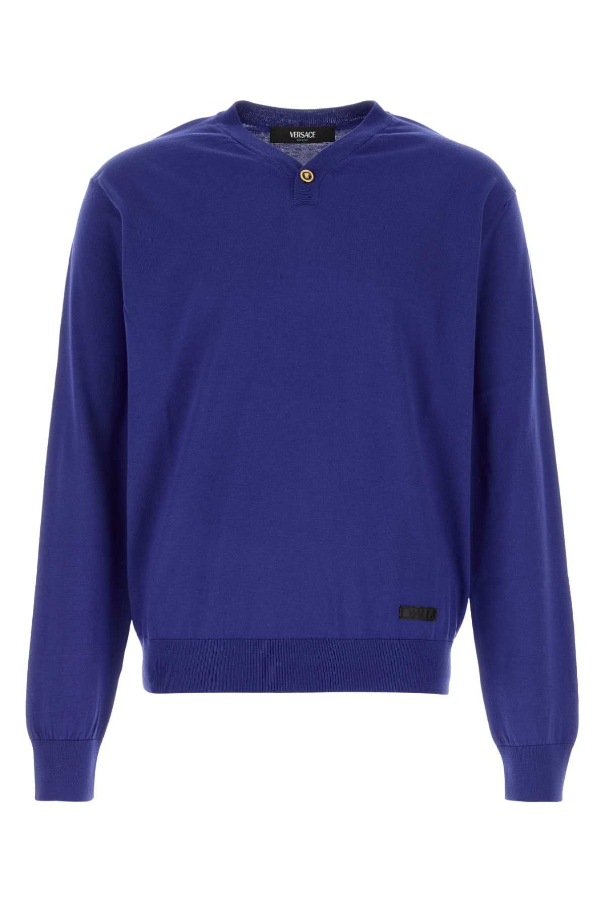 Versace Blue Silk Blend Sweater Size US XL / EU 56 / 4 - 1 Thumbnail
