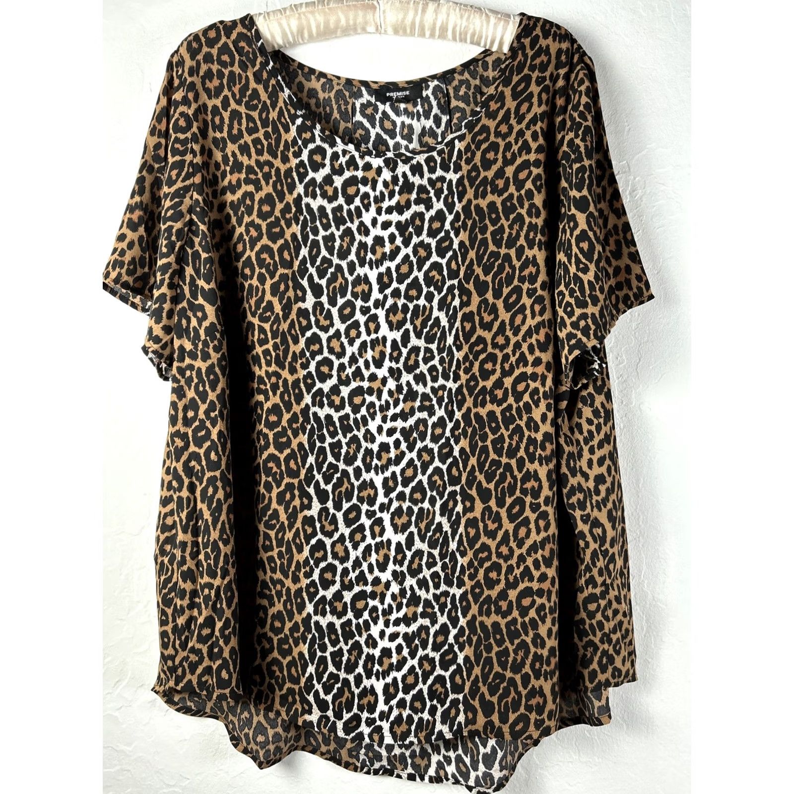 Vintage PREMISE Leopard Print Boat Neck Chiffon Tunic Top 1X Women's Short Sleeve New Size XL / US 12-14 / IT 48-50 - 2 Thumbnail