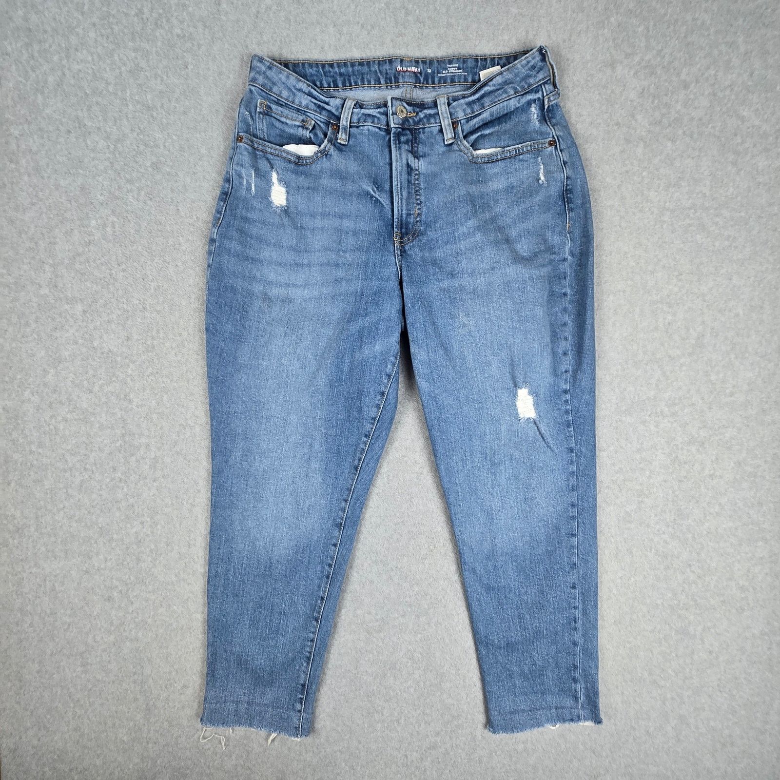 Old Navy Old Navy 12 Curvy OG Straight Jeans Raw Hem Distressed Size 34" / US 12 / IT 48 - 2 Thumbnail