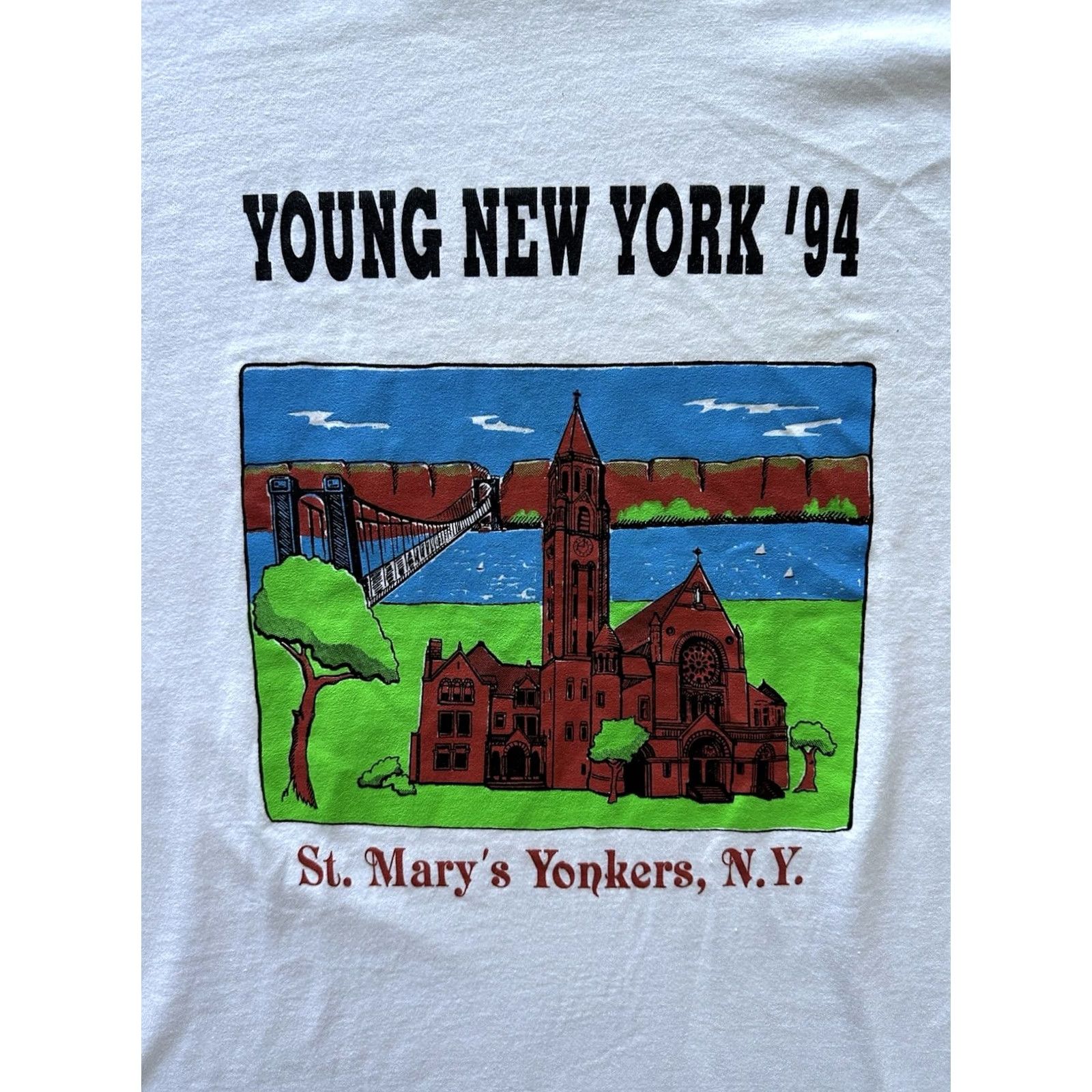 Jerzees VINTAGE 90s Jerzees T-Shirt Single Stitch XL White Men 90s New York Yonkers St. MaryS Marie 94’ Vintage Mens XL Tee Size US XL / EU 56 / 4 - 2 Thumbnail