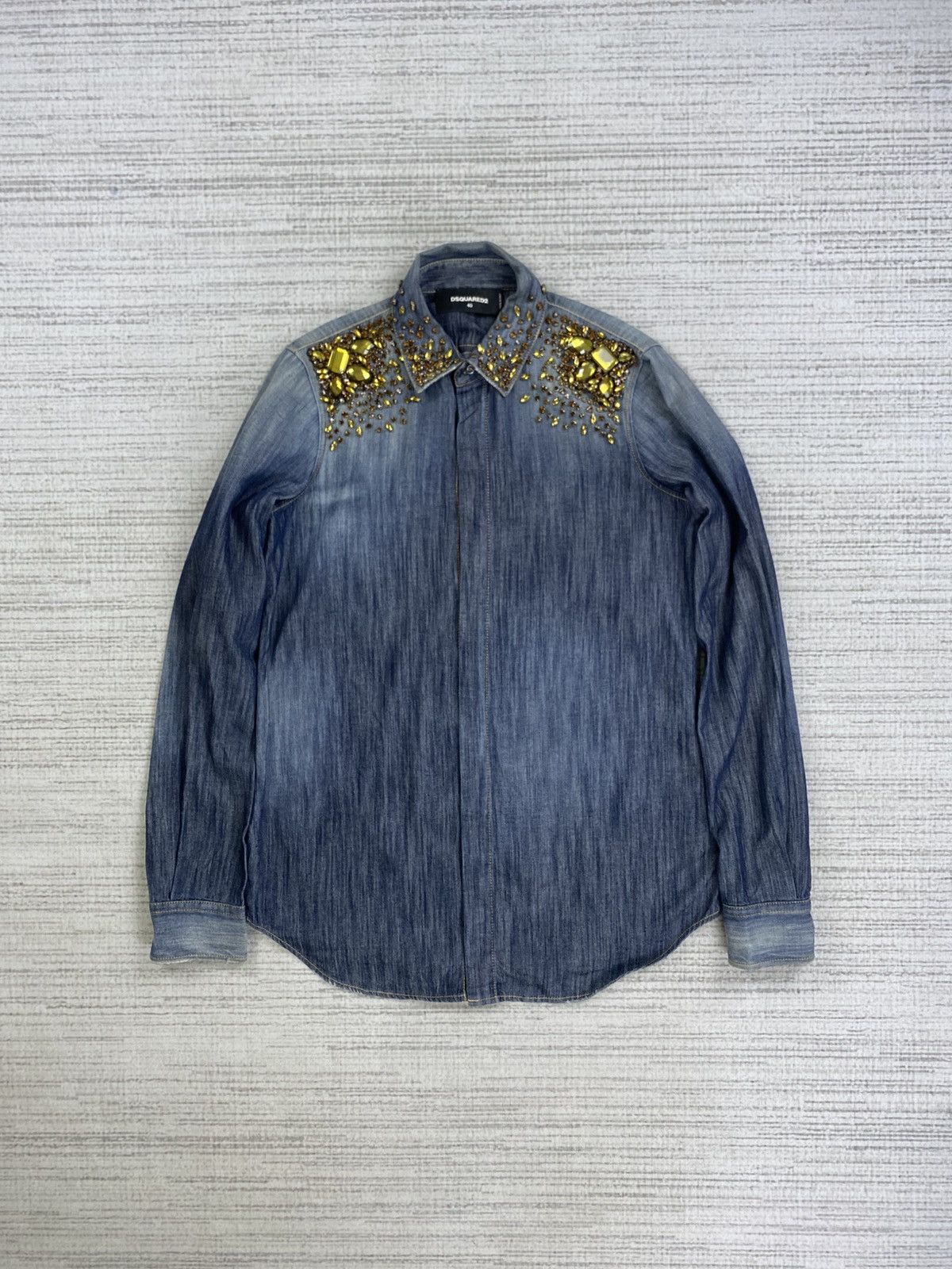 Dsquared2 × Japanese Brand × Vintage Vintage Dsquared2 Italy Blue Denim Rare Design Button Ups Size S / US 4 / IT 40 - 1 Thumbnail